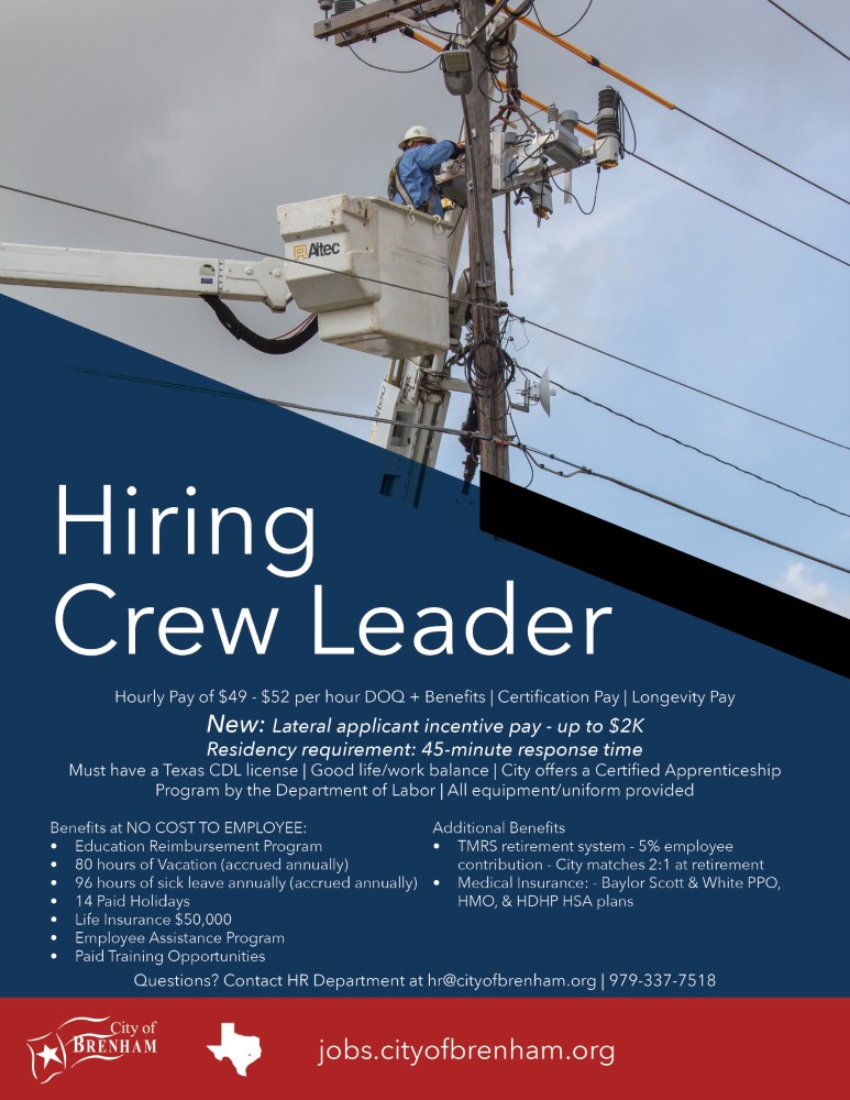 Now Hiring Crew Leader - Click for PDF brochure